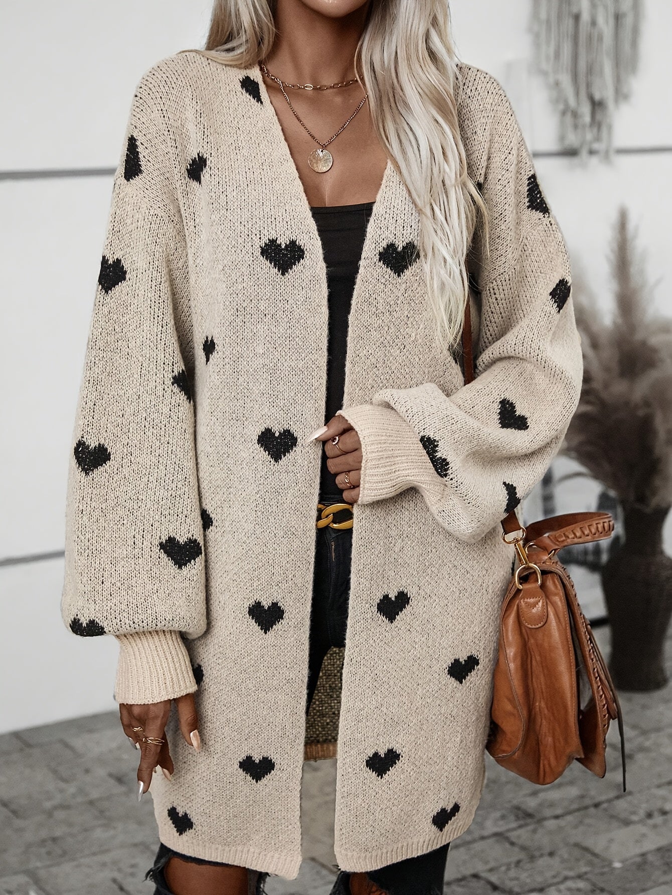 Knitted Cardigan with Heart Pattern in Soft Fabric