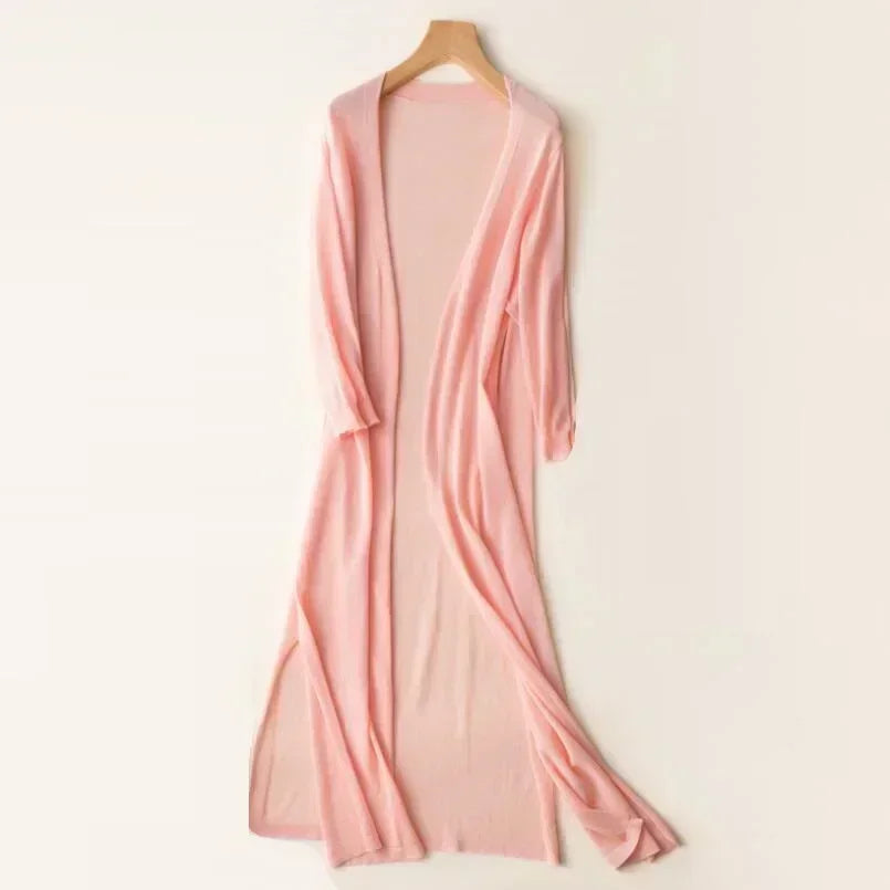 Lightweight Knit Long Cardigan - Women's Open Front Sweater, Breathable Layer