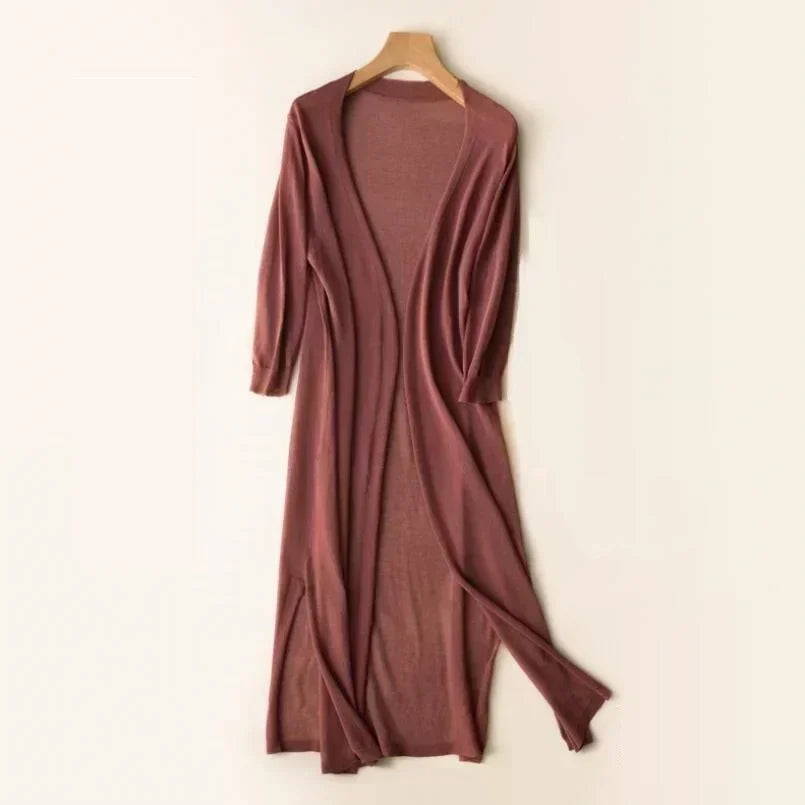 Lightweight Knit Long Cardigan - Women's Open Front Sweater, Breathable Layer