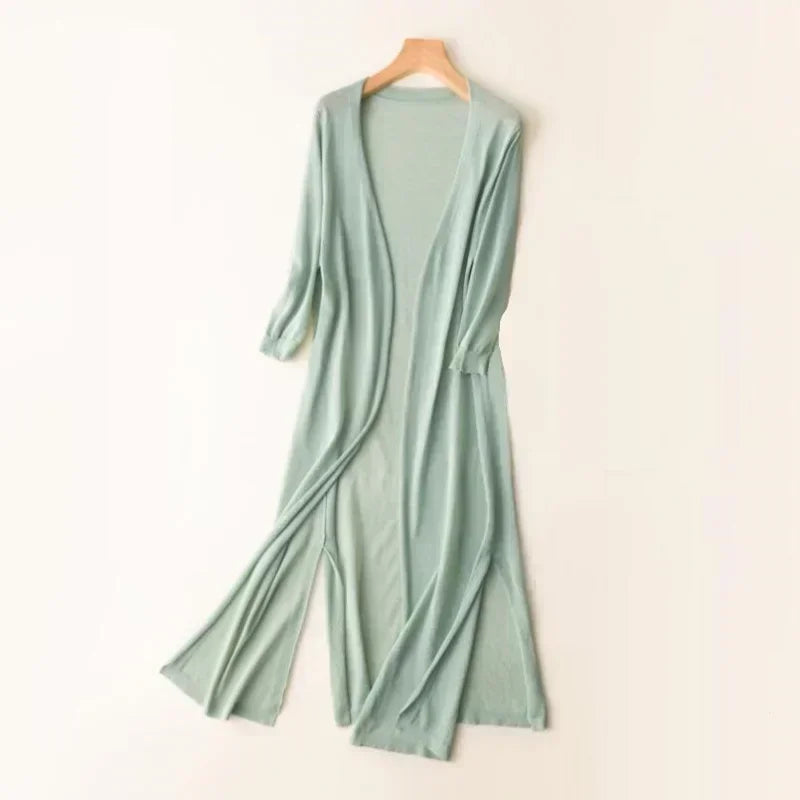 Lightweight Knit Long Cardigan - Women's Open Front Sweater, Breathable Layer