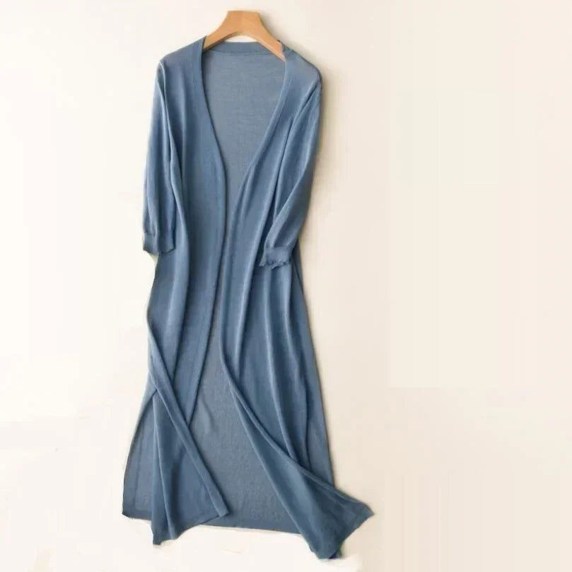 Lightweight Knit Long Cardigan - Women's Open Front Sweater, Breathable Layer