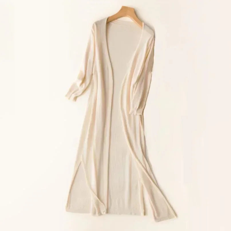 Lightweight Knit Long Cardigan - Women's Open Front Sweater, Breathable Layer