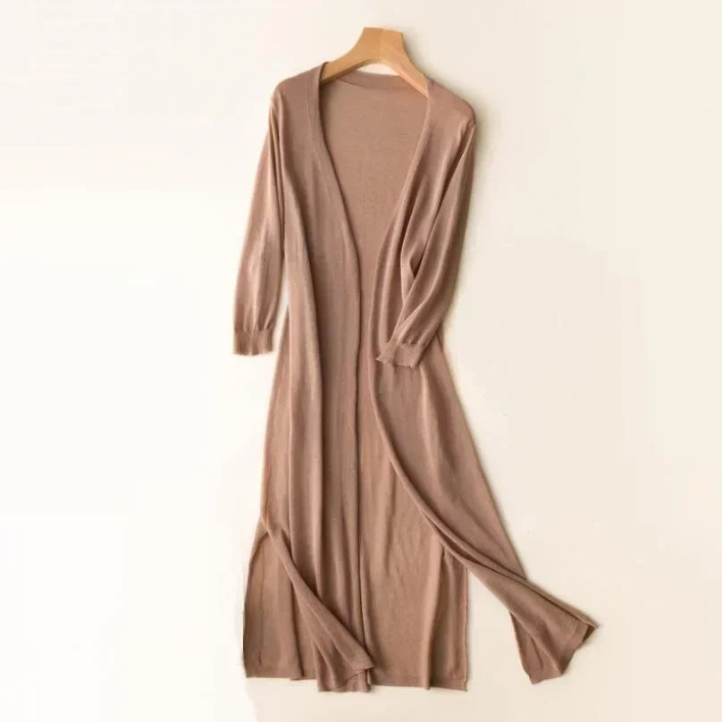 Lightweight Knit Long Cardigan - Women's Open Front Sweater, Breathable Layer