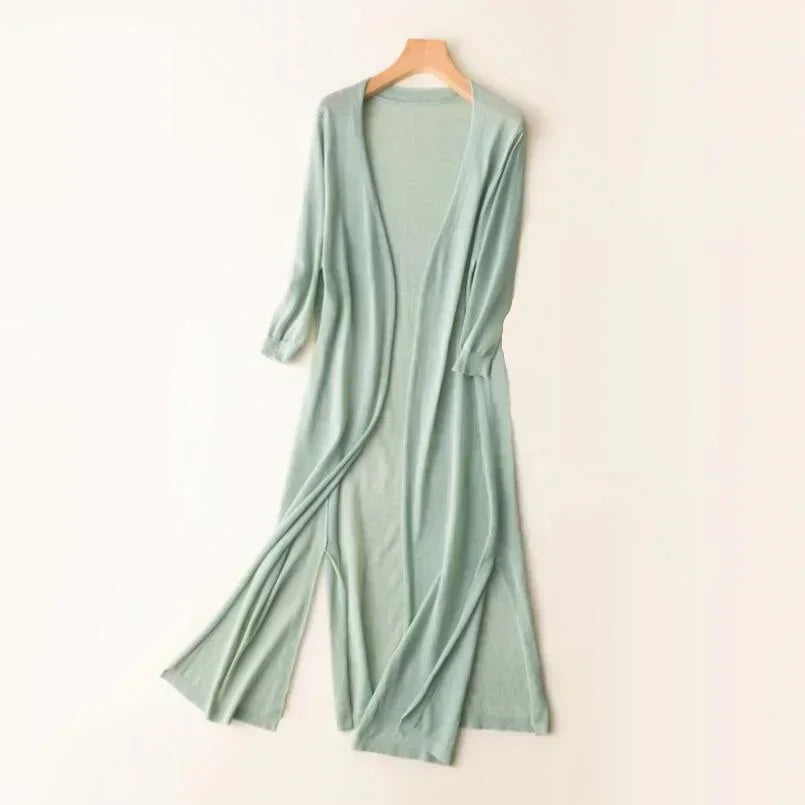 Lightweight Knit Long Cardigan - Women's Open Front Sweater, Breathable Layer