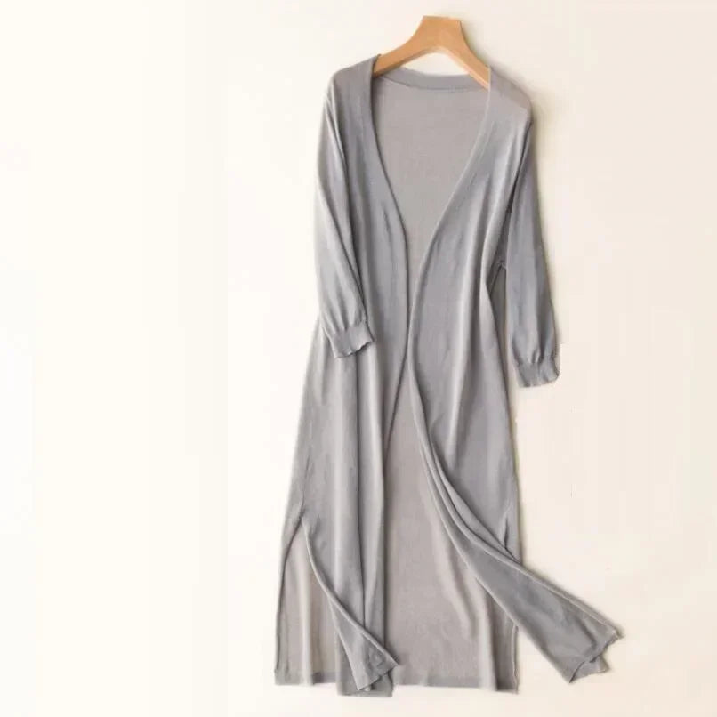 Lightweight Knit Long Cardigan - Women's Open Front Sweater, Breathable Layer