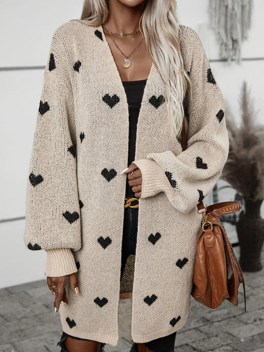 Knitted Cardigan with Heart Pattern in Soft Fabric