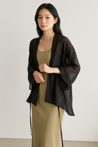Women’s Cardigan – Sheer Lightweight Fabric – Loose Fit – Long Sleeve Open Front