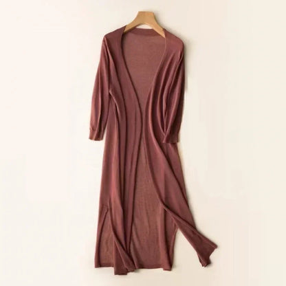 Lightweight Knit Long Cardigan - Women's Open Front Sweater, Breathable Layer