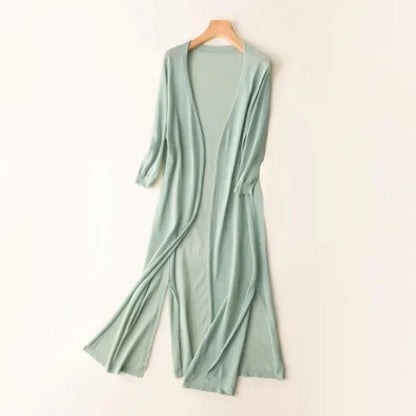 Lightweight Knit Long Cardigan - Women's Open Front Sweater, Breathable Layer