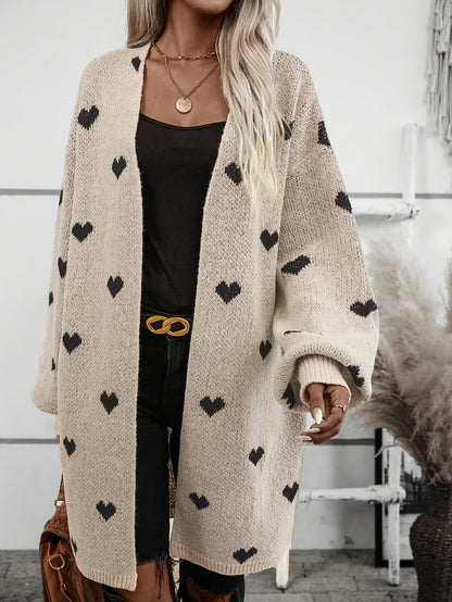 Knitted Cardigan with Heart Pattern in Soft Fabric